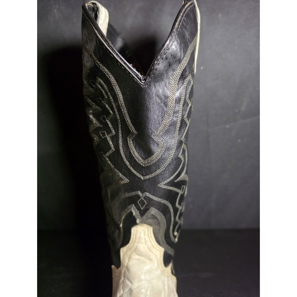 Vintage Texas Cowboy Boots Mens 9 EE USA Made Black Ivory Leather Western - Picture 3 of 15